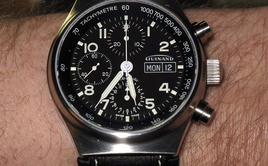 Stainless steel automatic chronograph wristwatch close-up (representative photo)