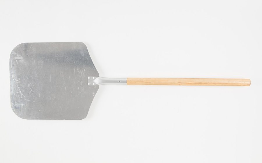 Aluminum pizza peel with a wooden handle (representative photo)